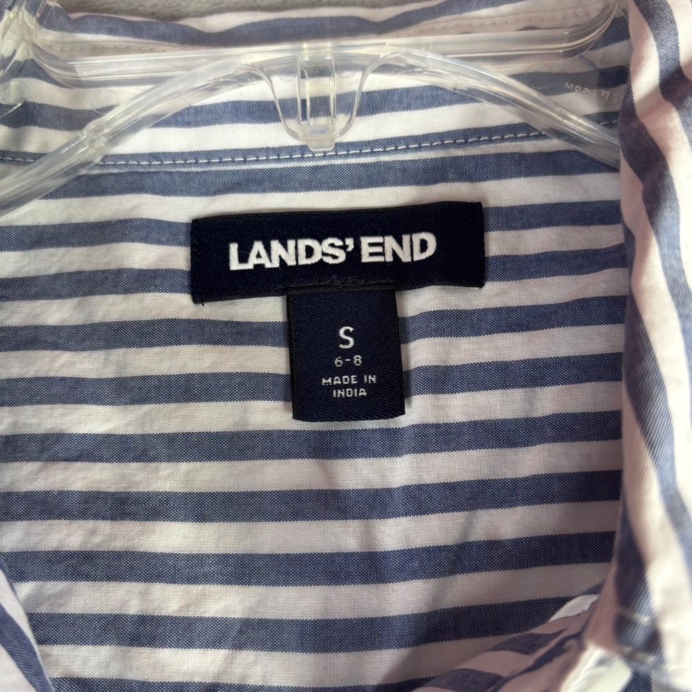 Lands' End Shirt Dress Women S 6-8 Blue White Striped Ombre Belted Cotton 521752 - Picture 3 of 9